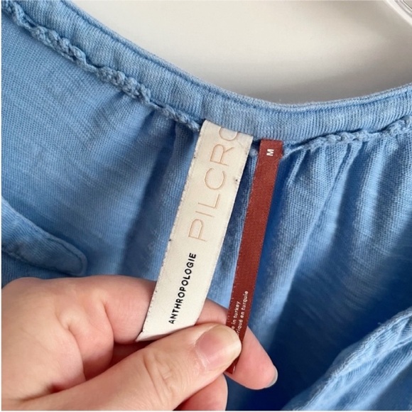 Anthropologie Pilcro Leila Tee blue ruffle relaxed fit split neck - Picture 7 of 10